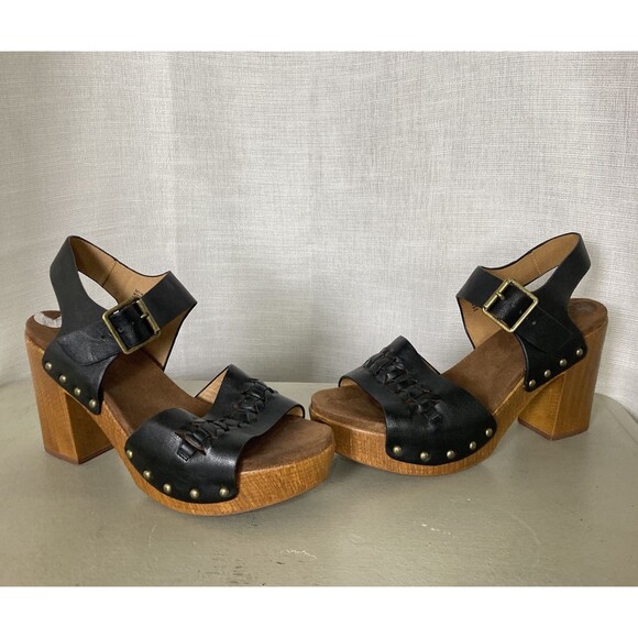 White Mountain Footbeds Altheda Black Sz 9M Block Wood Heels Y2K Sandals Shoes - Picture 3 of 10